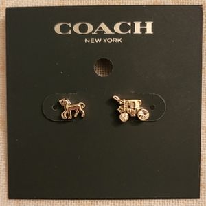 Designer COACH Gold tone Horse & Carriage Mismatched Earrings NWT.